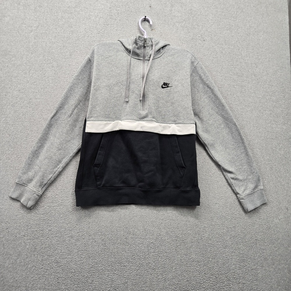 Nike Men Hoodie M Gray Embroidered Colorblock Fleece Activewear Zipper Logo